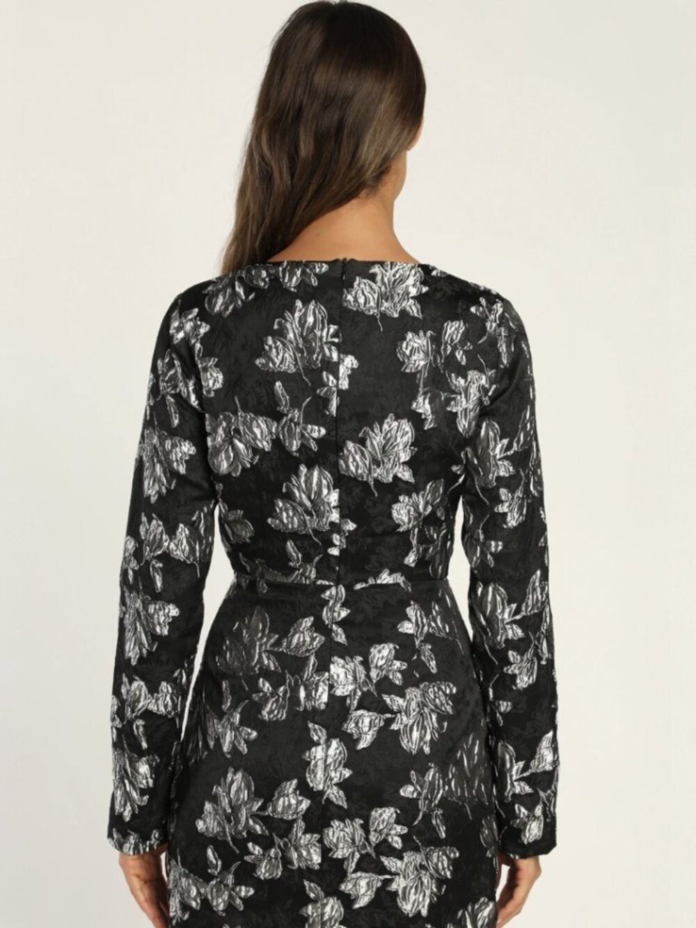 Lulus Elegant Taste Black and Silver Floral Jacquard Mini Dress NWT - Picture 4 of 9